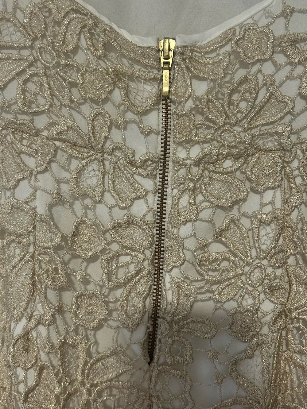 Sleeveless Ivory Dress with Gold Lace Overlay - Picture 3 of 4